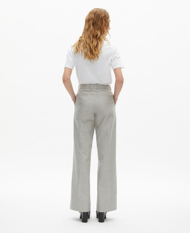 The Kooples FEMME BLANC / BLEU pantalon ample à rayures en coton et lin blanc