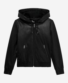 The Kooples FEMME BLACK blouson à capuche en cuir noir