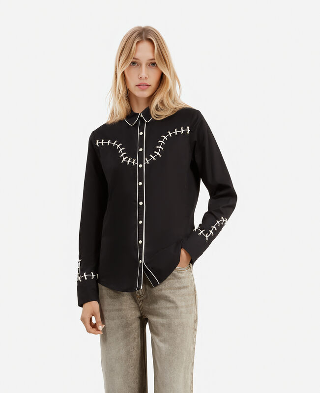 The Kooples FEMME BLACK chemise style western avec broderies noire