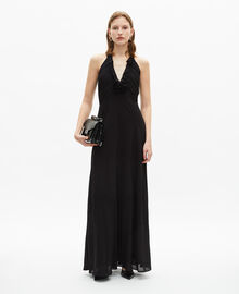 The Kooples FEMME BLACK robe longue décolleté détail fleur noire