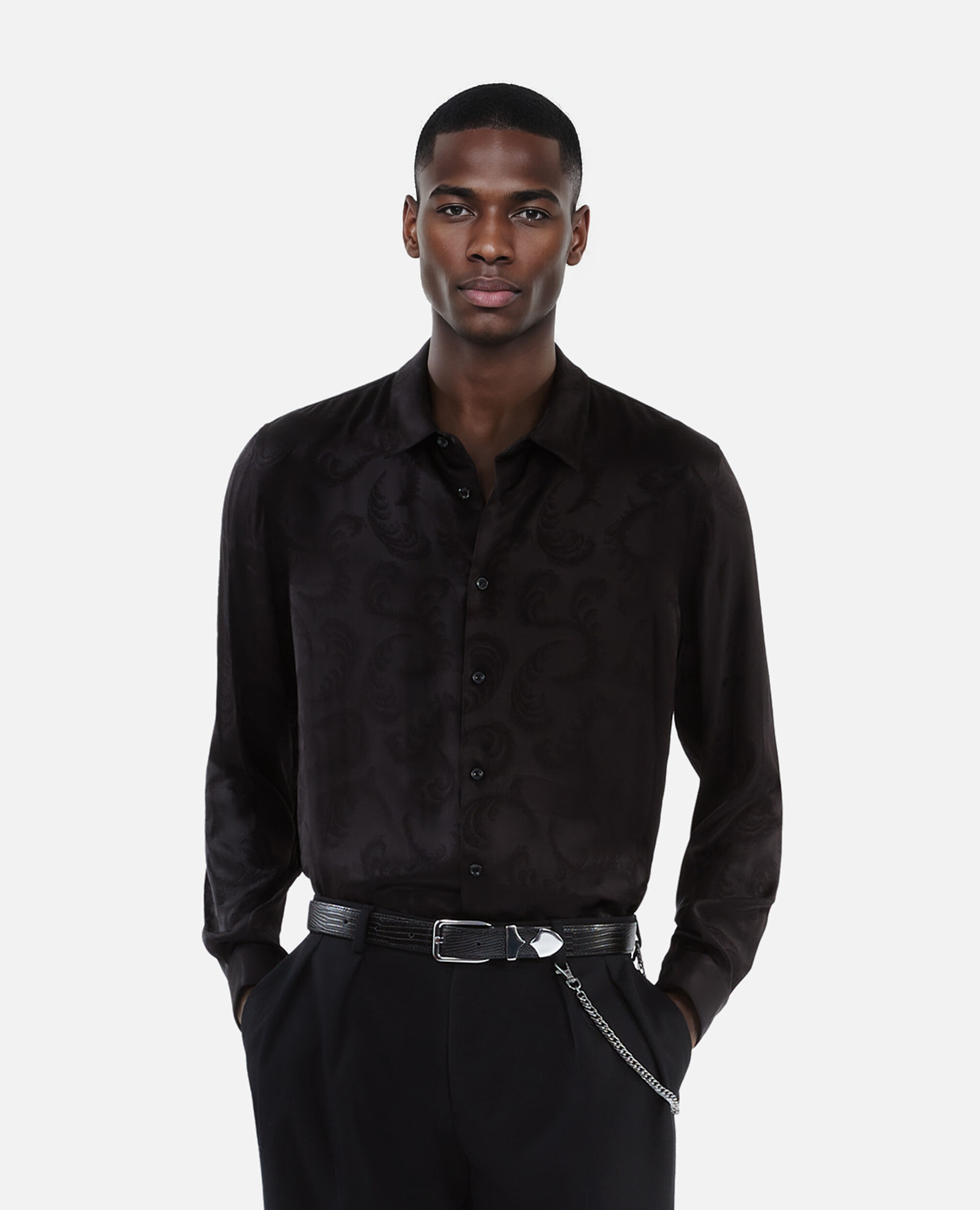 Ceinture en cuir effet crocodile noir, BLACK, hi-res image number null