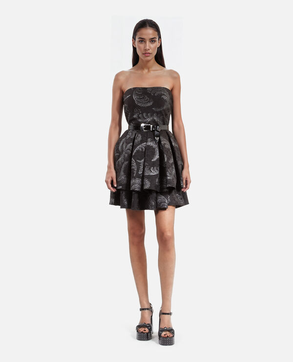 The Kooples FEMME BLACK / SILVER robe courte bustier en jacquard noire
