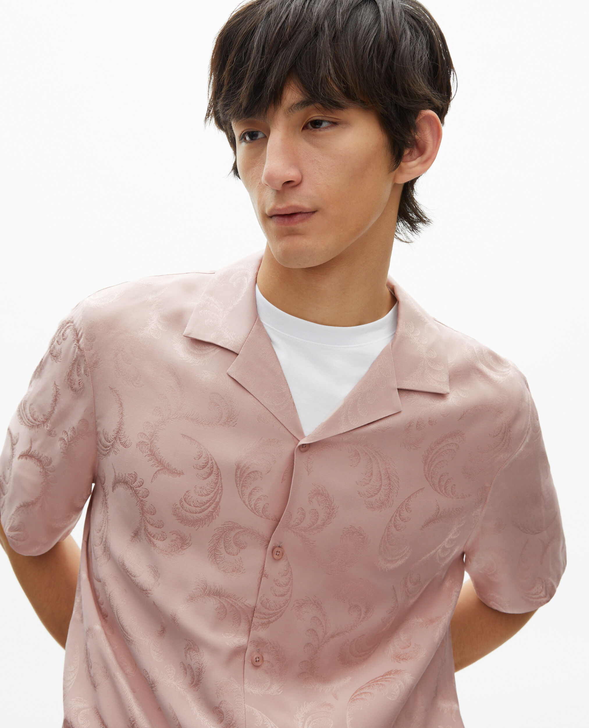 Chemise manches courtes en jacquard rose, LILA, hi-res image number null