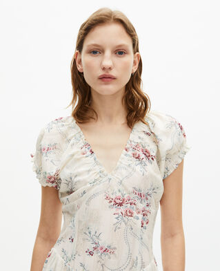 The Kooples FEMME OFF WHITE / PINK robe longue imprimé fleuri blanche