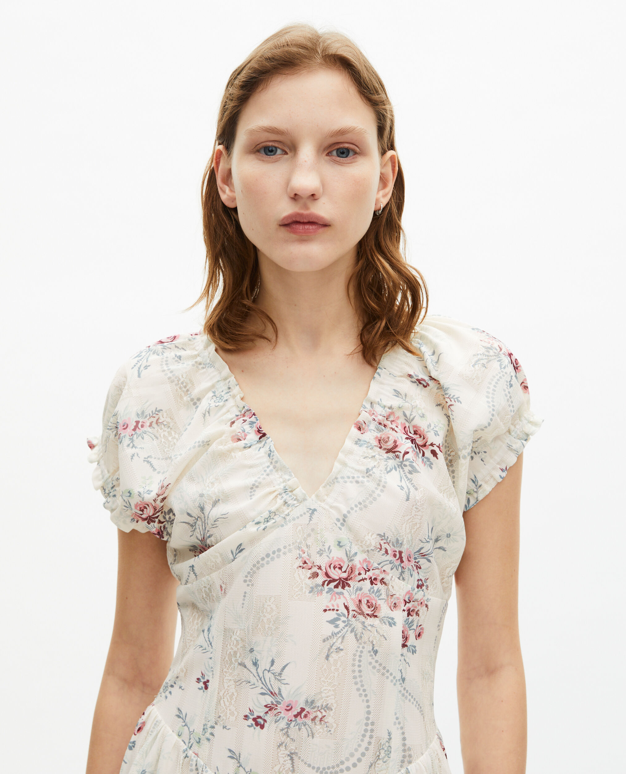 Robe longue imprimé fleuri blanche, OFF WHITE / PINK, hi-res image number null