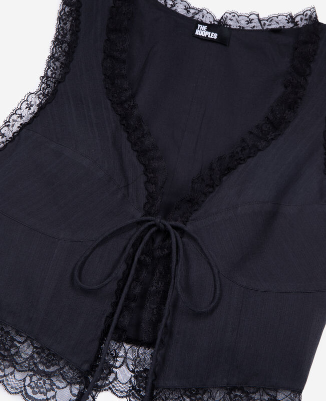 The Kooples FEMME BLACK top avec laçage et dentelle noir