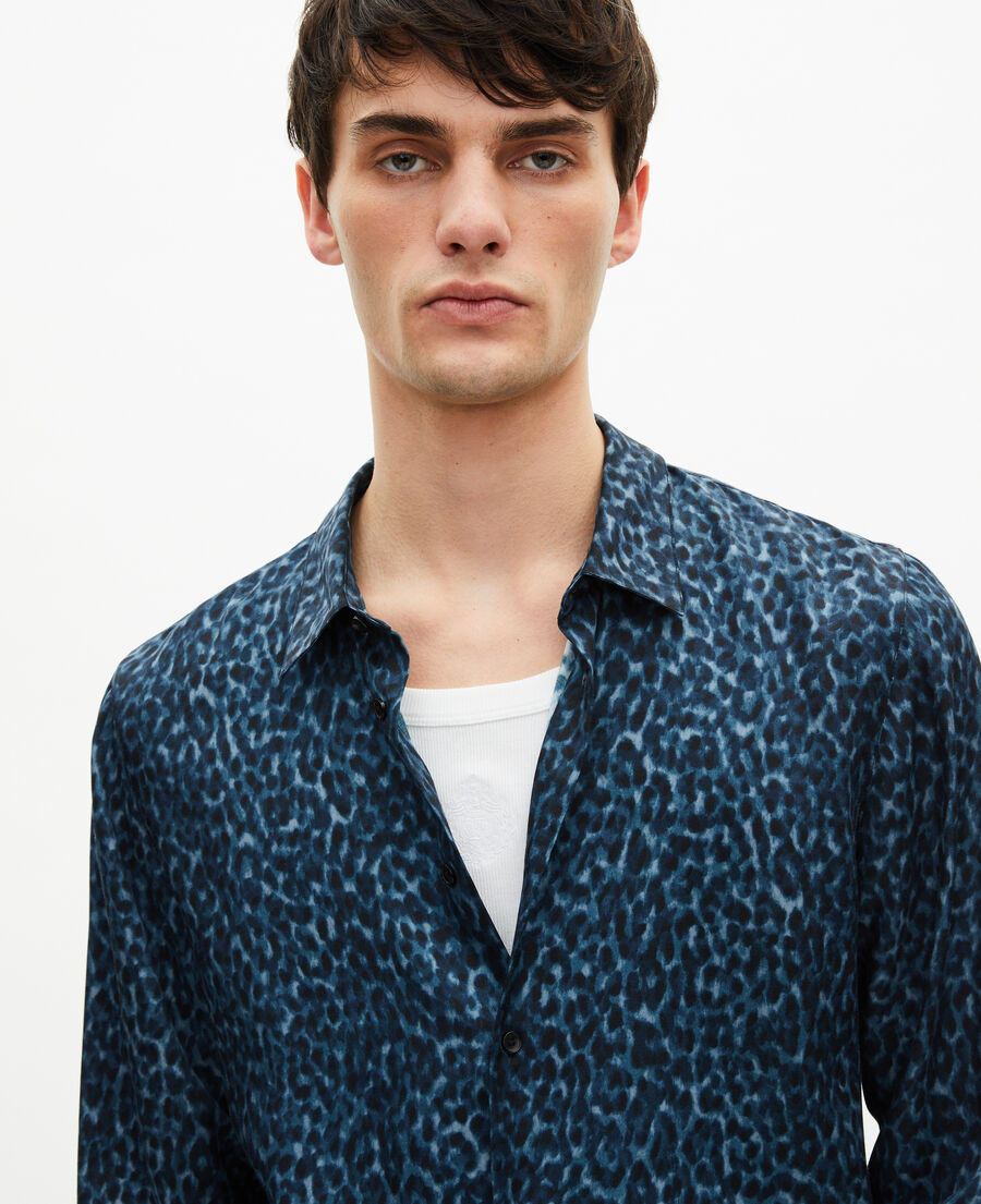 The Kooples HOMME BLUE chemise en soie mélangée imprimé léopard 
