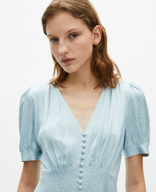 The Kooples FEMME BABY BLUE robe longue à pois en jacquard bleue