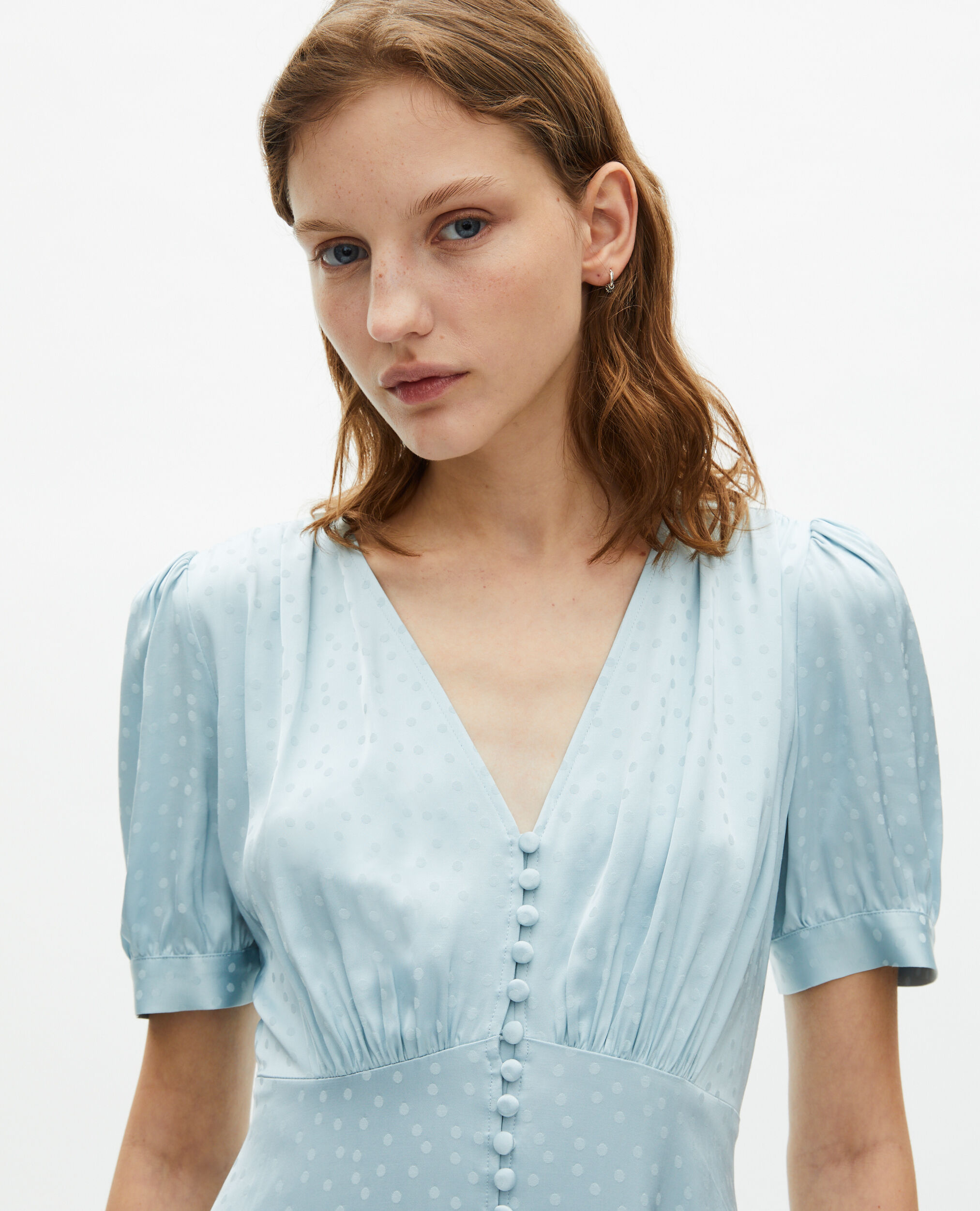 Robe longue à pois en jacquard bleue, BABY BLUE, hi-res image number null