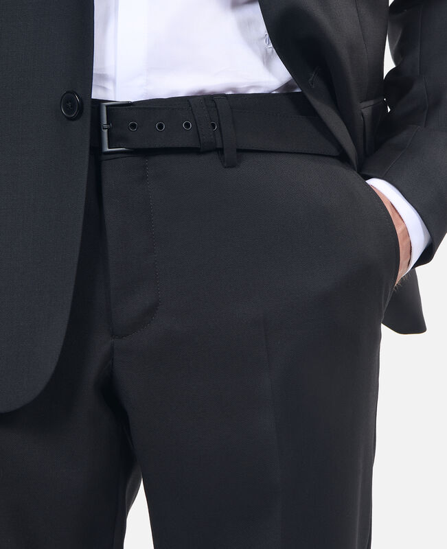 The Kooples HOMME BLACK pantalon de costume en laine à ceinture intégrée noir coupe ajustée