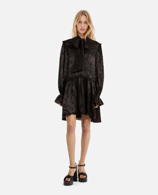 The Kooples WOMEN BLACK short jacquard dress with ribbon print