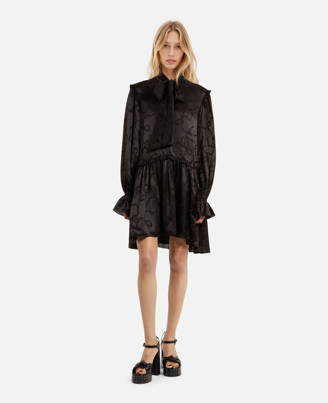 The Kooples FEMME BLACK robe courte jacquard imprimé rubans