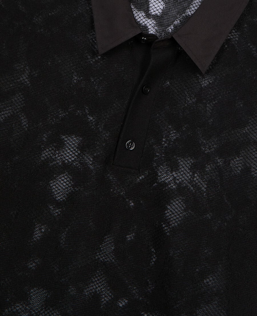 The Kooples MEN BLACK black lace-effect knit polo shirt