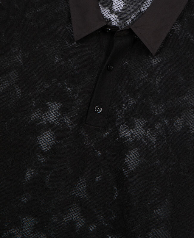 The Kooples HOMME BLACK polo en maille effet dentelle noir