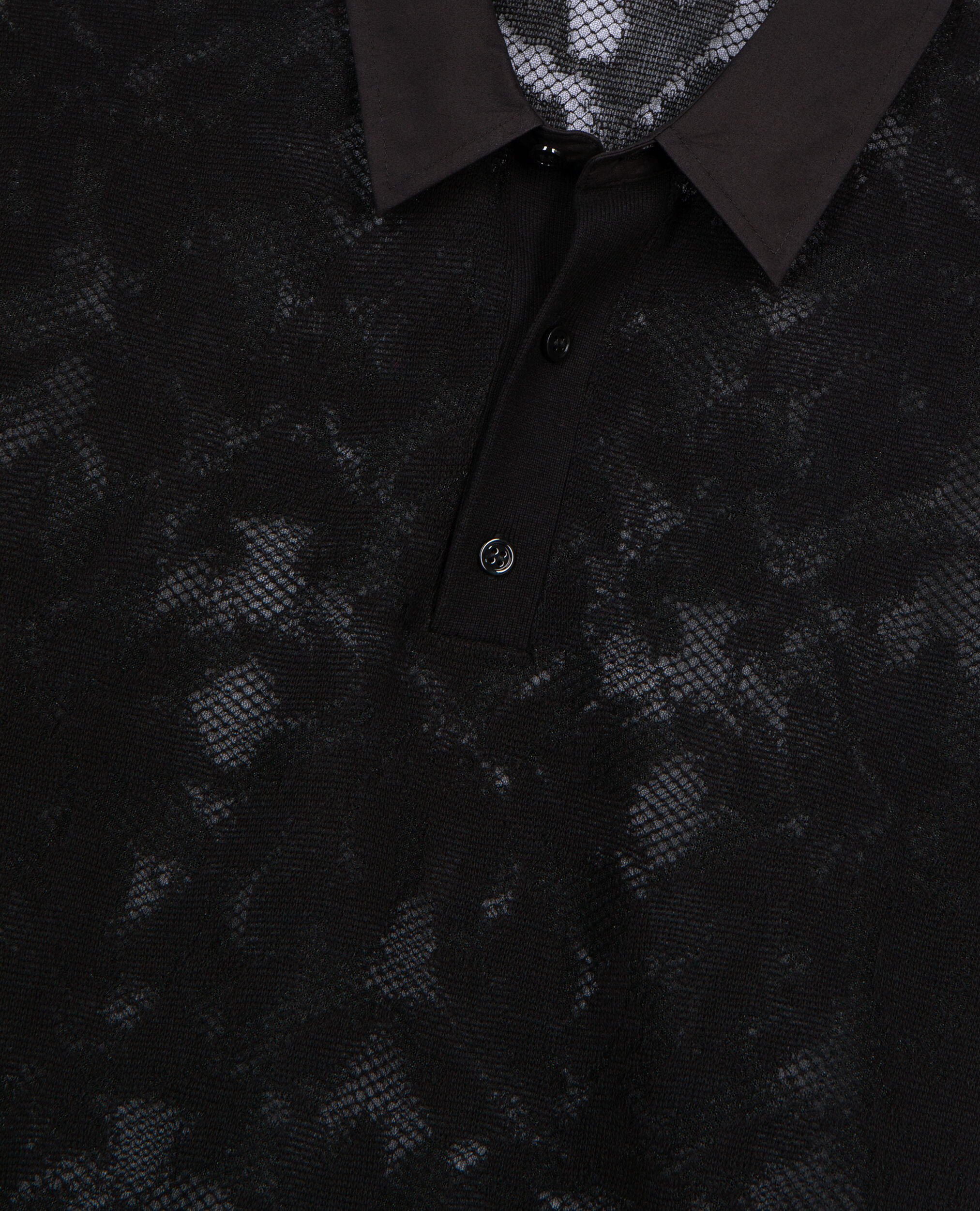 Polo en maille effet dentelle noir, BLACK, hi-res image number null