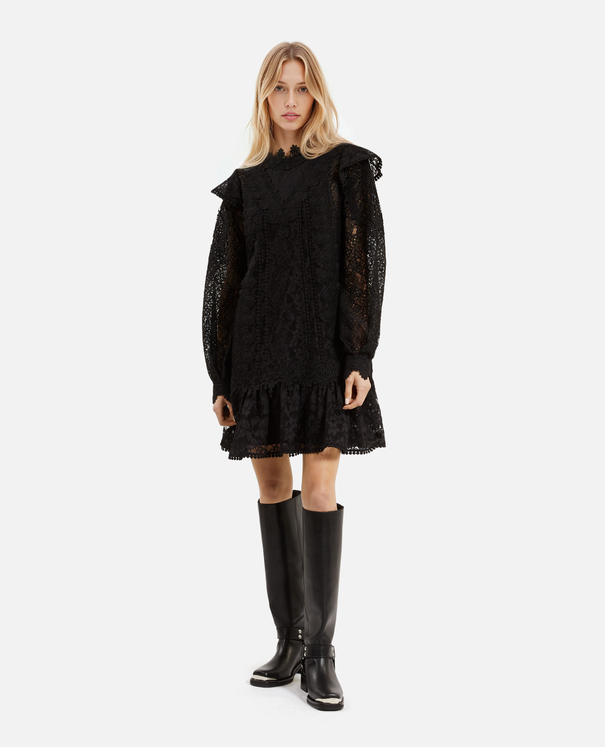 Robe courte en dentelle noire, BLACK, hi-res image number null