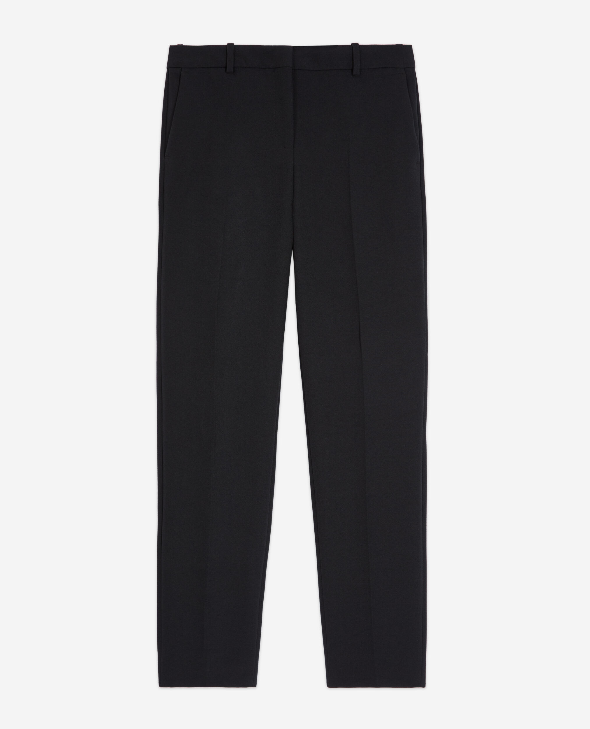 Pantalon tailleur en crêpe noir coupe droite, BLACK, hi-res image number null