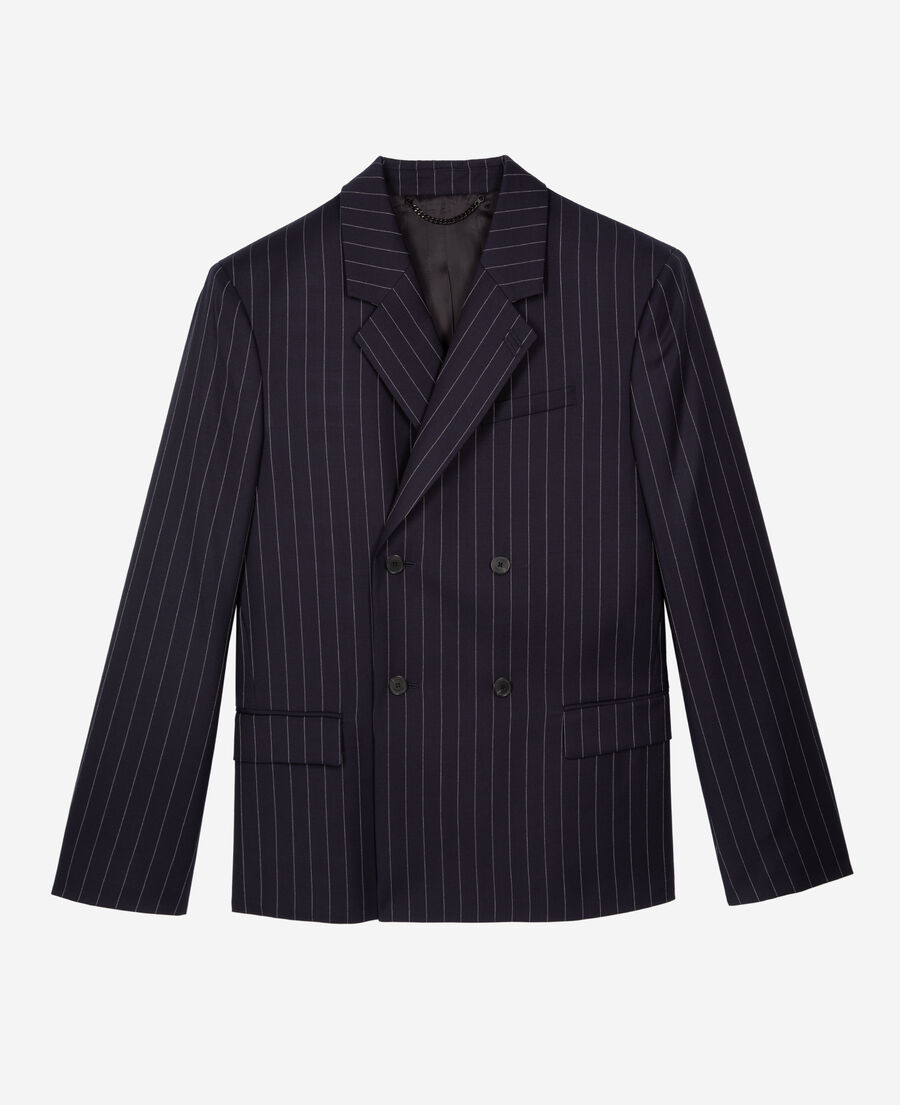 The Kooples HOMME DARK NAVY veste de costume en laine à rayures bleue foncée