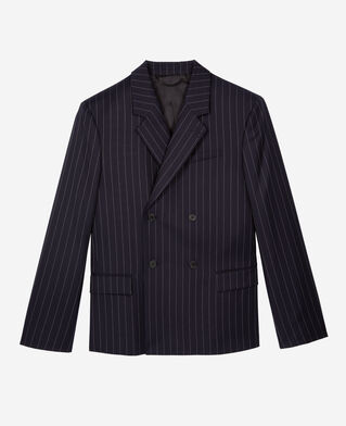 The Kooples HOMME DARK NAVY veste de costume en laine à rayures bleue foncée