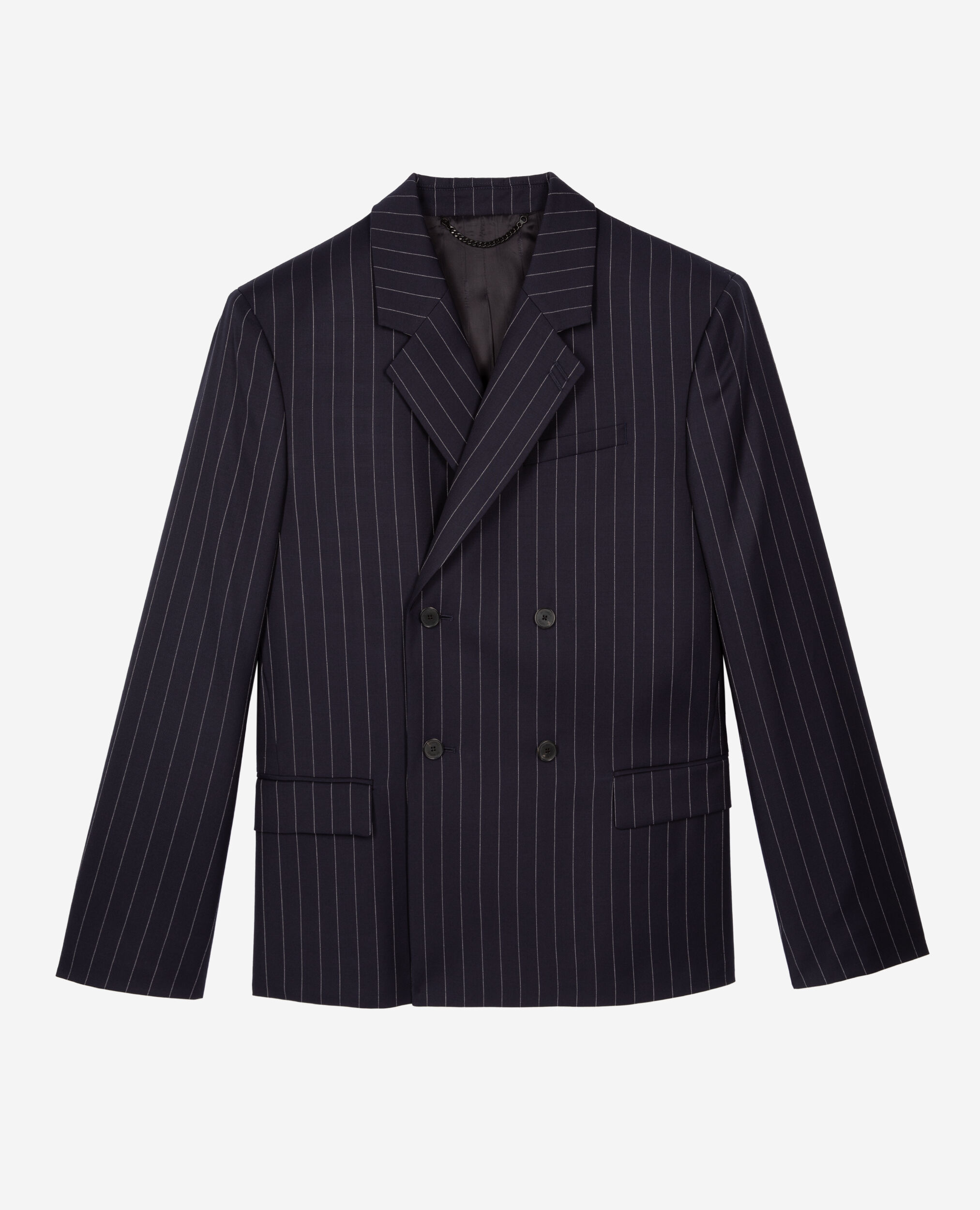 Veste de costume en laine à rayures bleue foncée, DARK NAVY, hi-res image number null