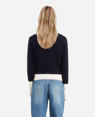 The Kooples FEMME DARK NAVY-ECRU cardigan en coton bleu marine et écru