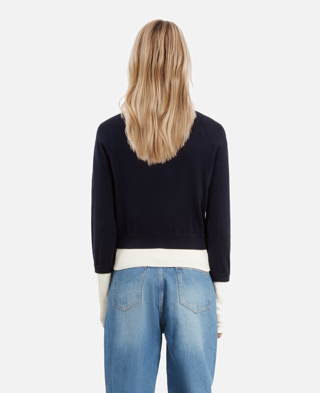 The Kooples FEMME DARK NAVY-ECRU cardigan en coton bleu marine et écru