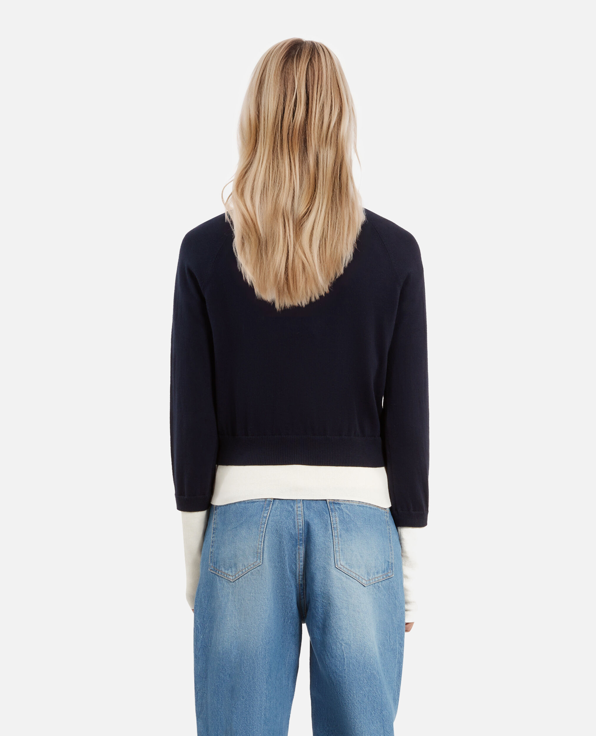 Cardigan en coton bleu marine et écru, DARK NAVY-ECRU, hi-res image number null