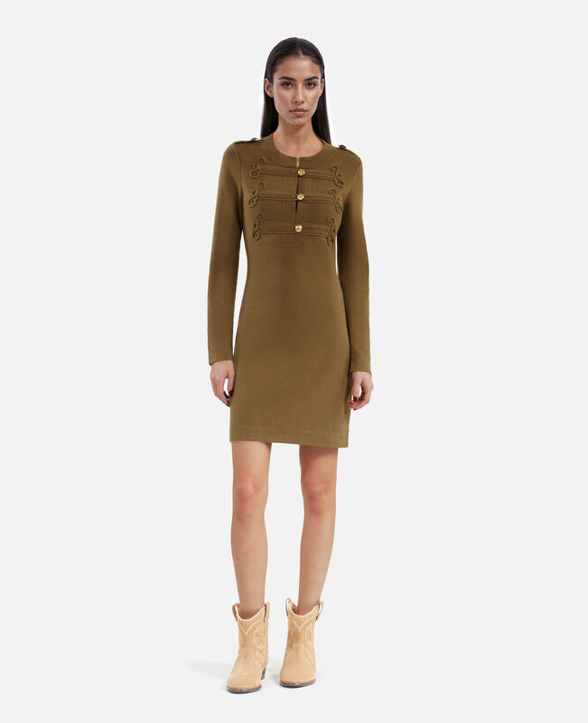 The Kooples FEMME KAKI robe courte style officier en maille kaki