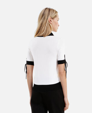The Kooples FEMME BLACK-ECRU pull manches courtes en laine écru