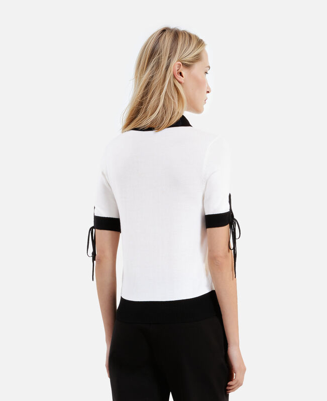 The Kooples FEMME BLACK-ECRU pull manches courtes en laine écru