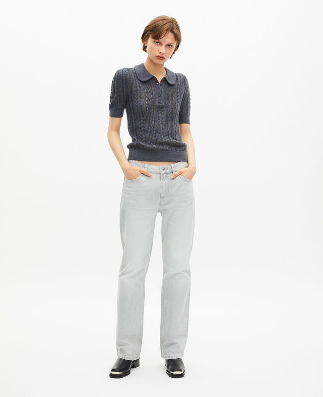 The Kooples FEMME ANTHRACITE pull manches courtes en laine mérinos gris