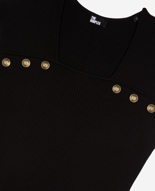 The Kooples FEMME BLACK robe longue en maille côtelée noire