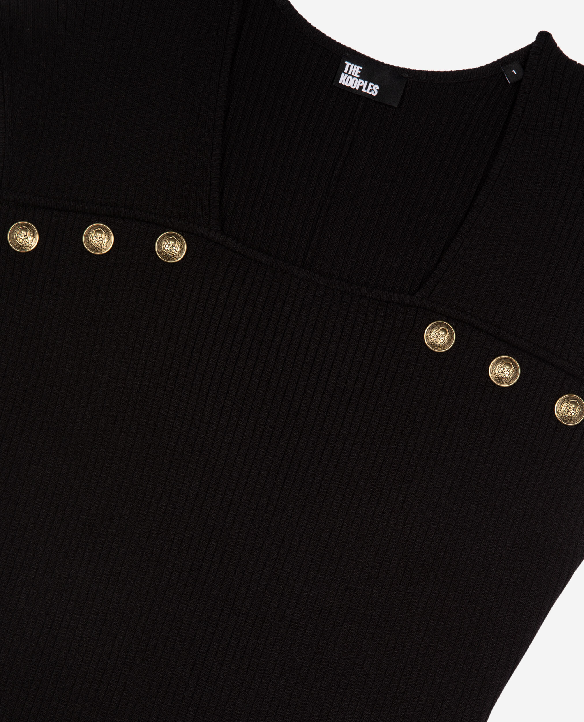 Robe longue en maille côtelée noire, BLACK, hi-res image number null