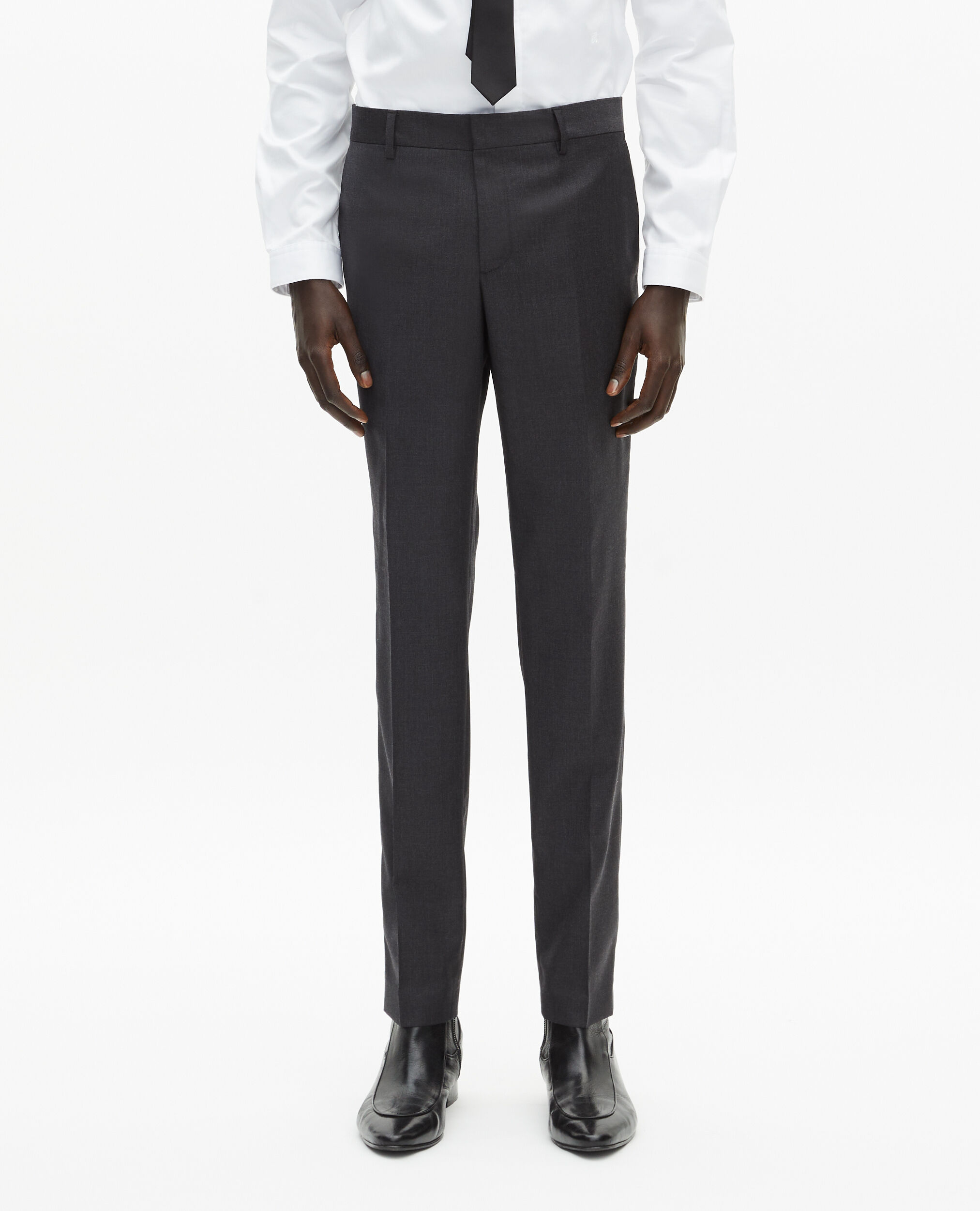 Pantalon de costume en laine ajusté gris, GREY, hi-res image number null