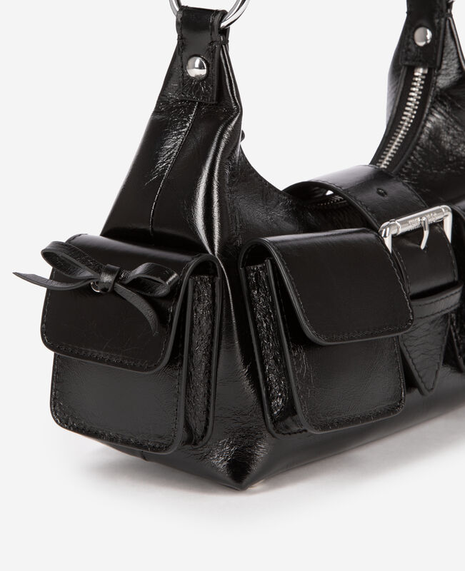 The Kooples FEMME BLACK sac amelia small en cuir craquelé noir
