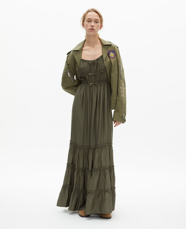 The Kooples FEMME KAKI STONE robe longue avec nœuds kaki