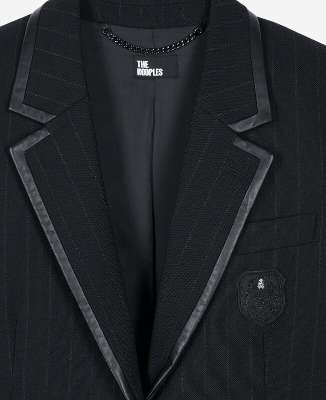 The Kooples FEMME BLACK veste à rayures tennis en laine mélangée noire