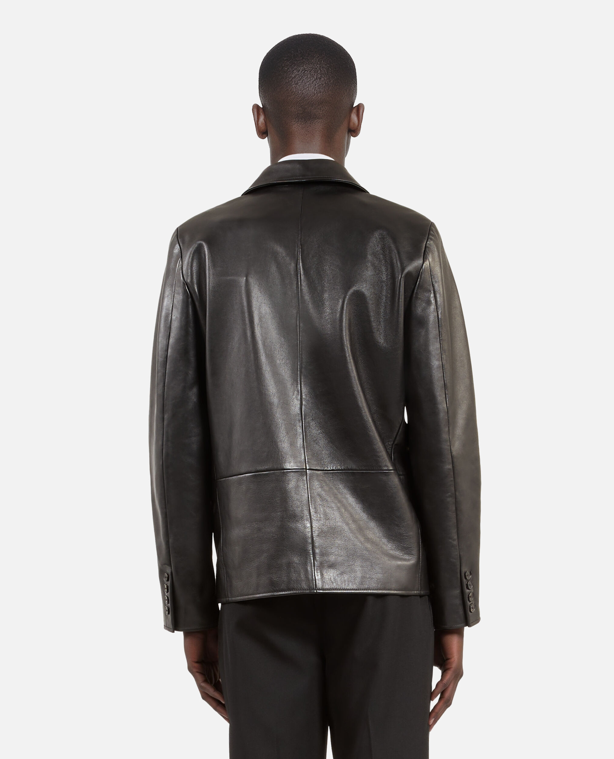 Veste en cuir à double boutonnage noire, BLACK, hi-res image number null