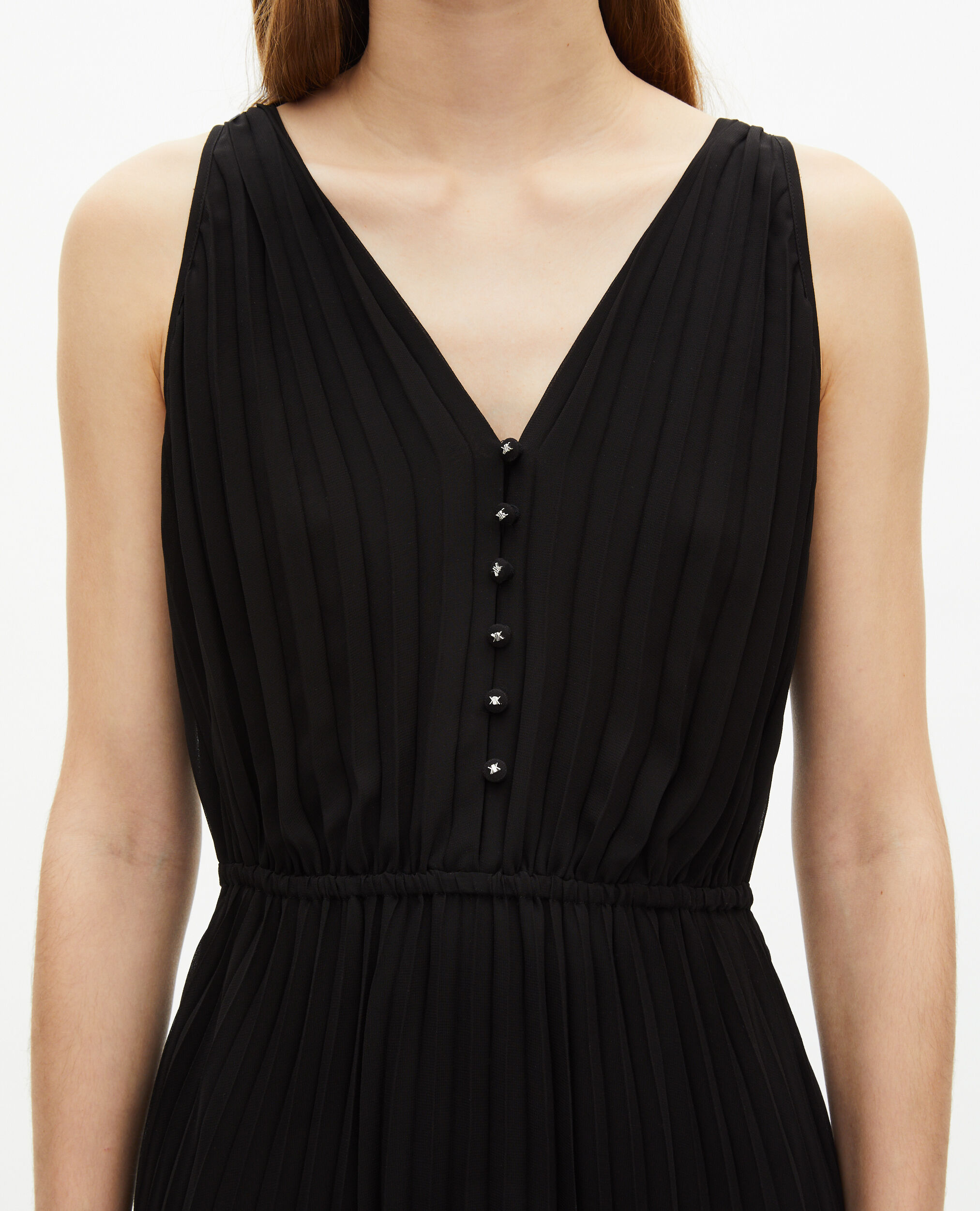 Robe longue plissée noire, BLACK, hi-res image number null