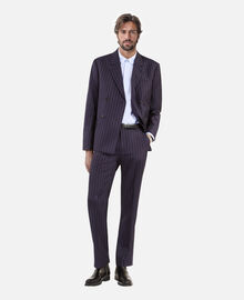The Kooples HOMME DARK NAVY veste de costume en laine à rayures bleue foncée