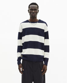 The Kooples HOMME ECRU NAVY pull en laine et lin à rayures marine