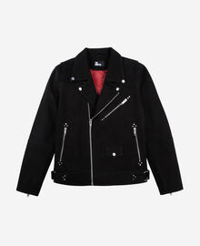 The Kooples HOMME BLACK blouson biker en nubuck noir