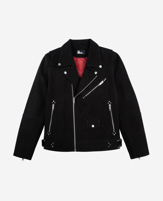 The Kooples HOMME BLACK blouson biker en nubuck noir