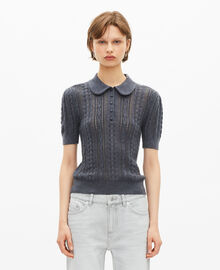 The Kooples FEMME ANTHRACITE pull manches courtes en laine mérinos gris