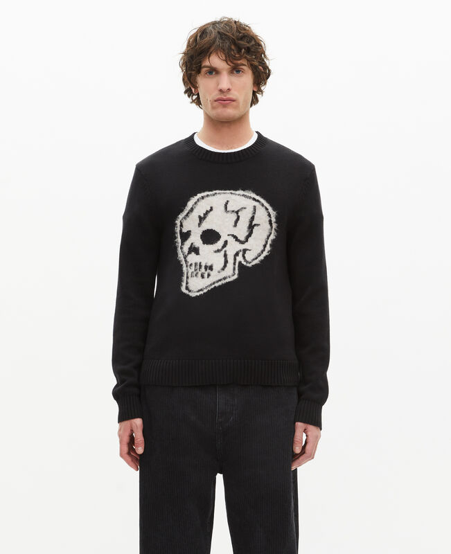 The Kooples HOMME BLACK-ECRU pull avec sérigraphie tête de mort noir