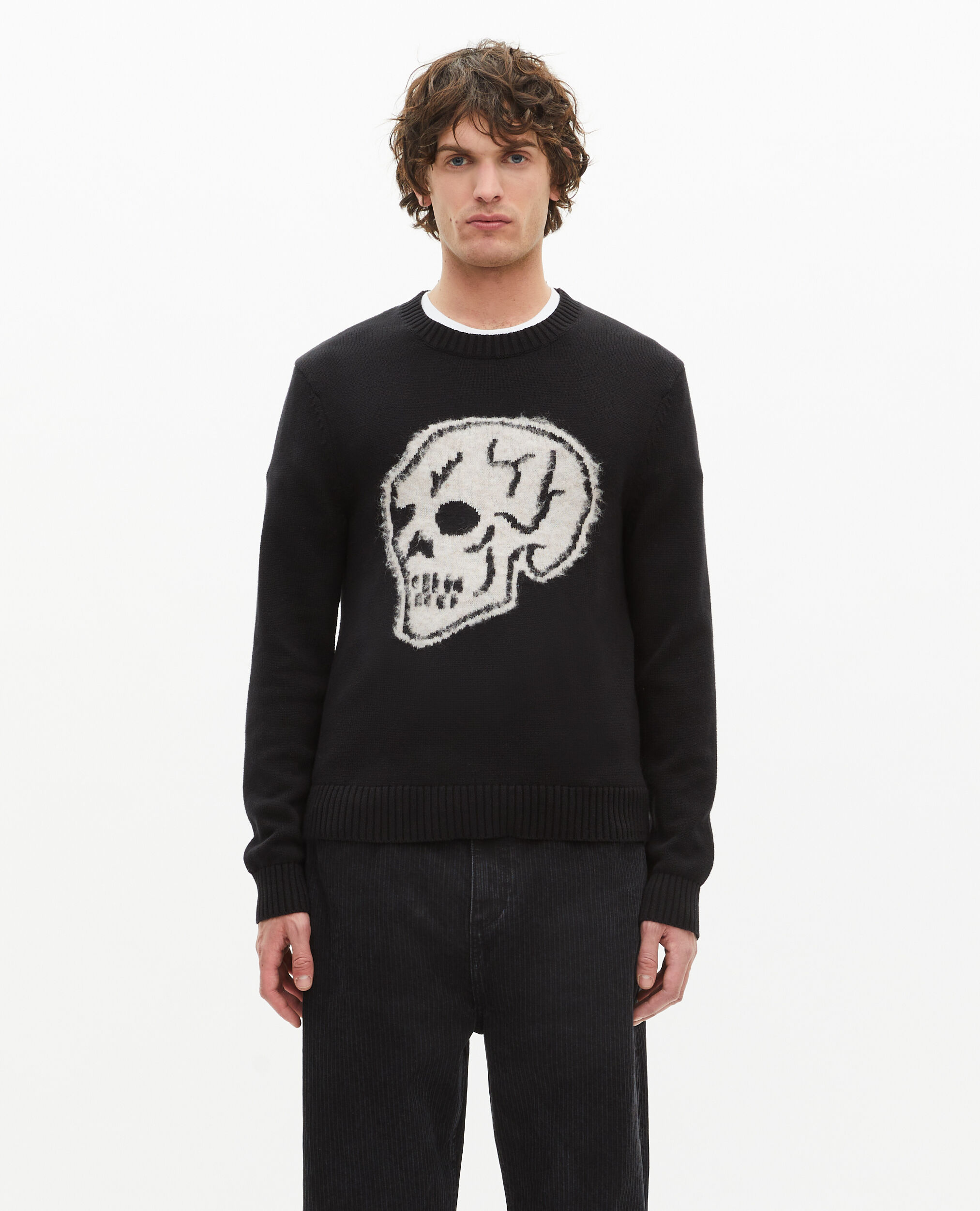 Pull avec sérigraphie tête de mort noir, BLACK-ECRU, hi-res image number null