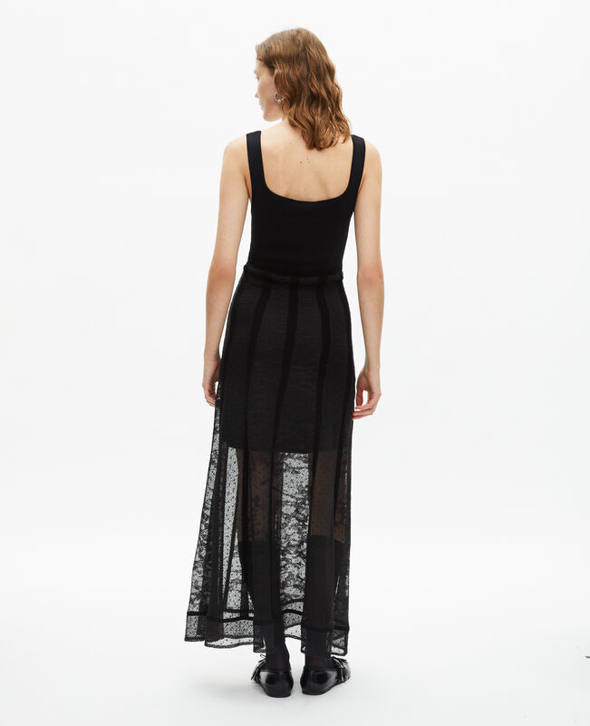 The Kooples FEMME BLACK robe longue en maille et dentelle noire
