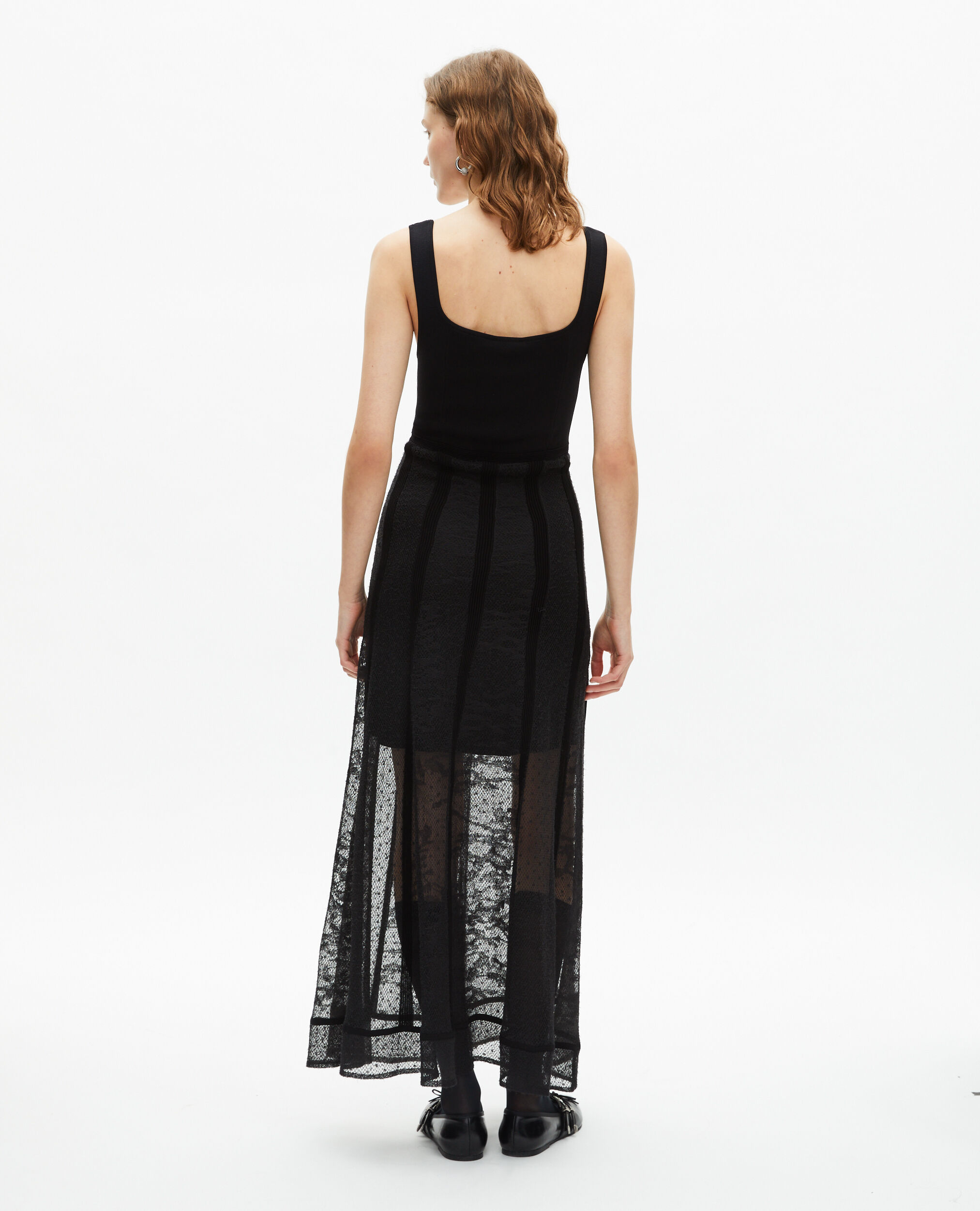 Robe longue en maille et dentelle noire, BLACK, hi-res image number null