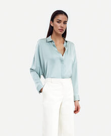 The Kooples FEMME BLUE/GREEN chemise ample en soie bleu clair