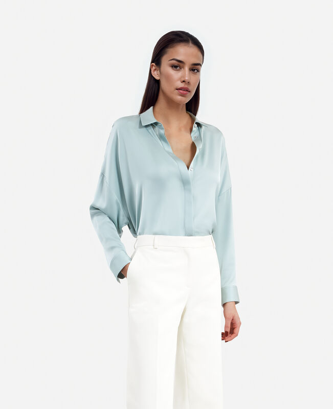 The Kooples FEMME BLUE/GREEN chemise ample en soie bleu clair